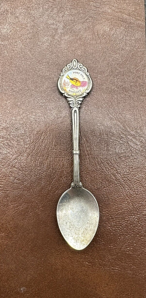 Souvenir Spoon Port Vila, Vanuatu, Silver plated In OK Cond