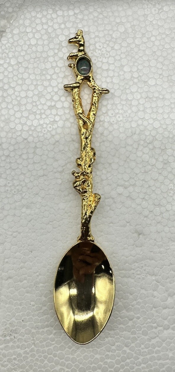 Souvenir Spoon Australian Opal Kangaroo Australia , Gold plated In Good Cond