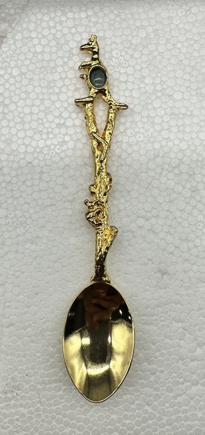 Souvenir Spoon Australian Opal Kangaroo Australia , Gold plated In Good Cond