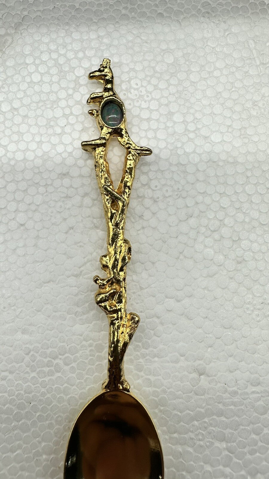 Souvenir Spoon Australian Opal Kangaroo Australia , Gold plated In Good Cond