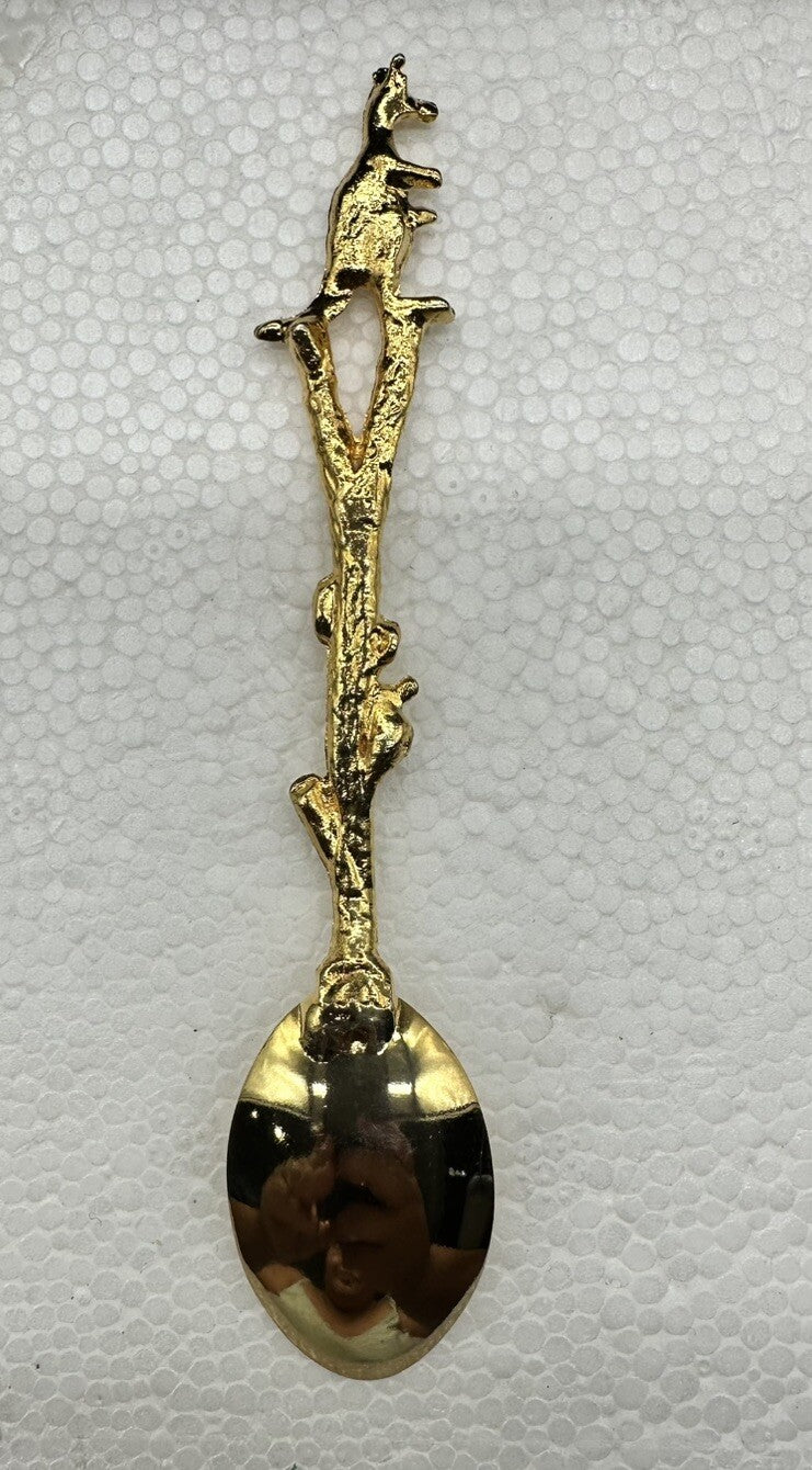 Souvenir Spoon Australian Opal Kangaroo Australia , Gold plated In Good Cond