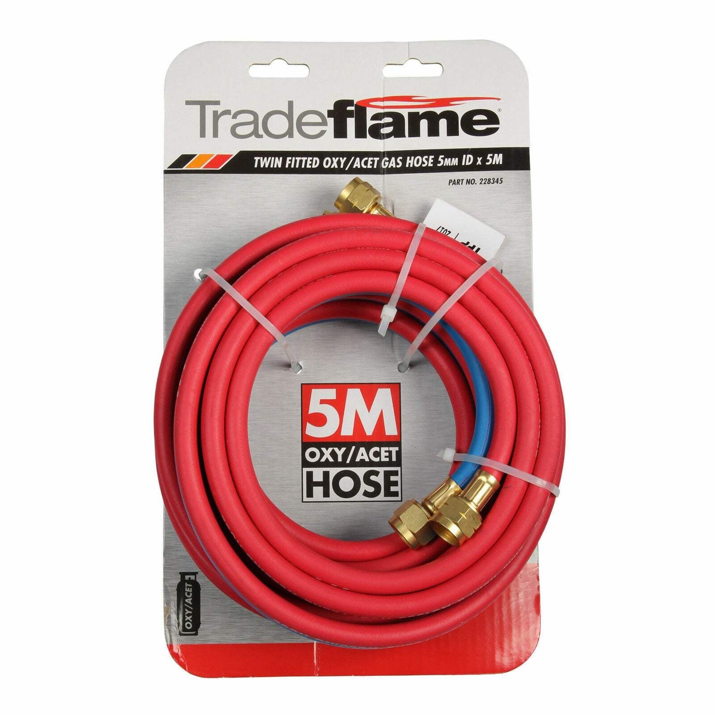 Trade Flame Twin Fitted Oxy/Acet Gas Hose 5mm ID x 5M Part No 228345 Brand New