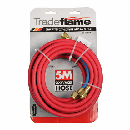 Trade Flame Twin Fitted Oxy/Acet Gas Hose 5mm ID x 5M Part No 228345 Brand New