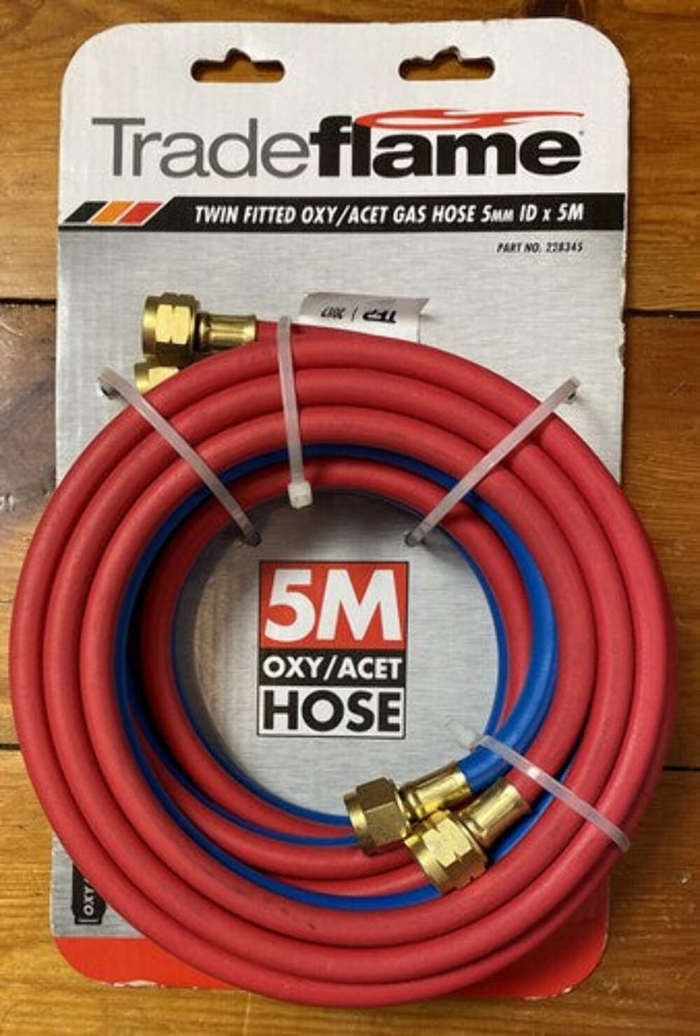 Trade Flame Twin Fitted Oxy/Acet Gas Hose 5mm ID x 5M Part No 228345 Brand New