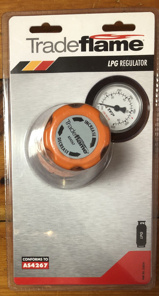 Tradeflame LPG REGULATOR 400kPa Accurate Pressure Gauges, Colour Coded*AUS Brand