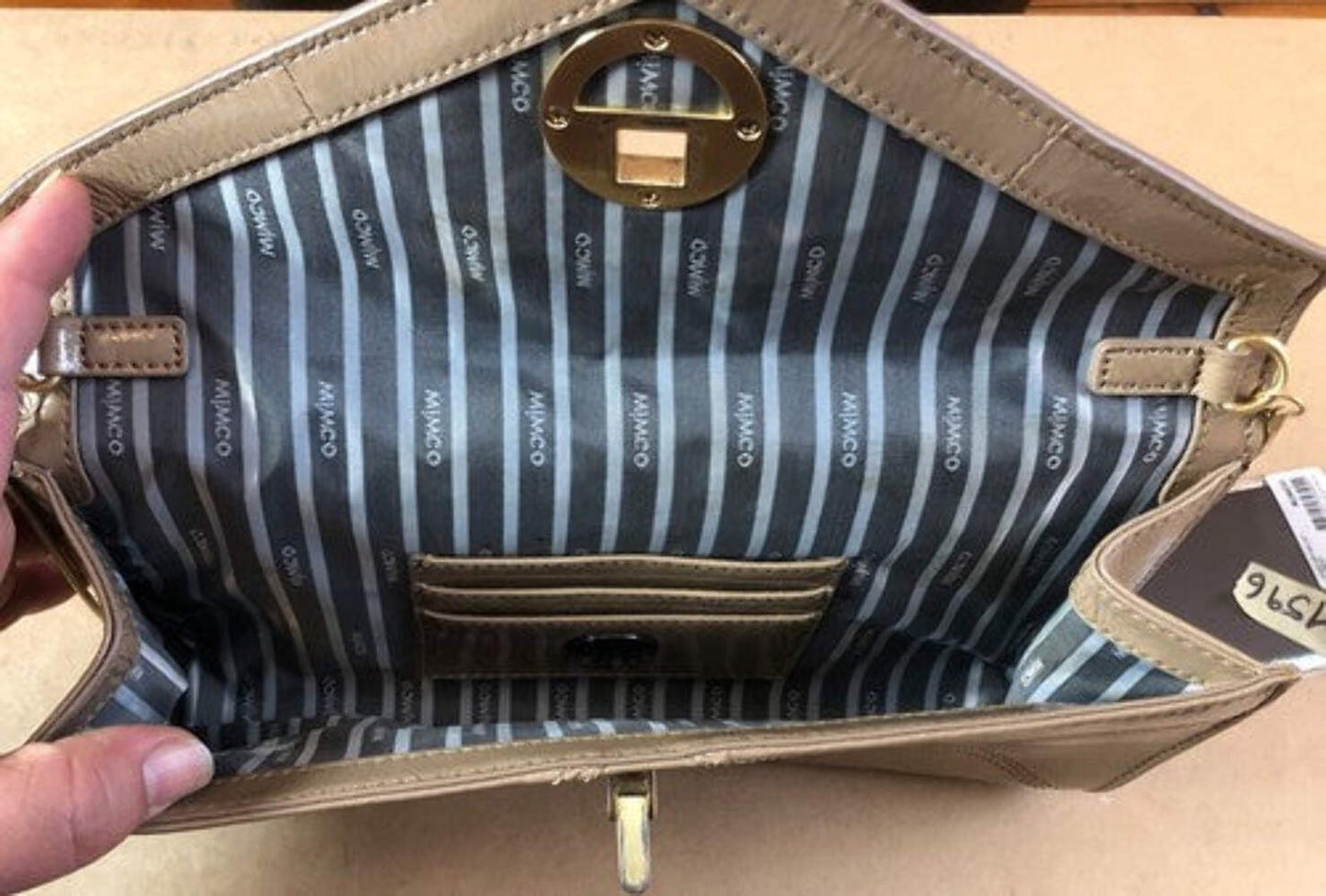 M596 Mimco Handbag Purse Clutch Tan Brown In Good Condition + Free Post