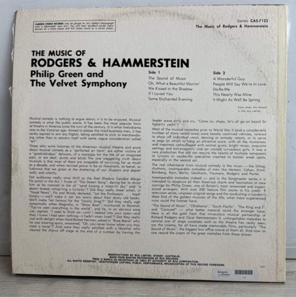 Rodgers Hammerstein Philip Green And The Velvet Symphony Record Album Vinyl LP