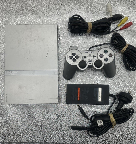 Ps2 Playstation 2 Silver Model SCPH-75002 Console + Controller + Cables 5285