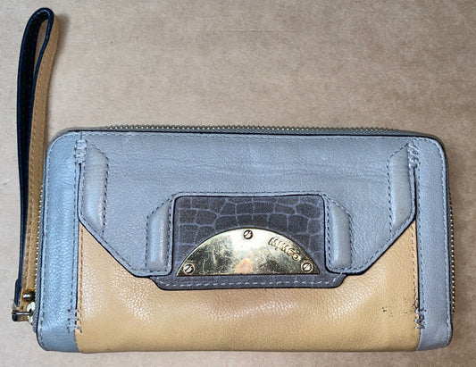 M686 Genuine Mimco Tan / Lilac Wallet Purse In Good Condition + Free Post