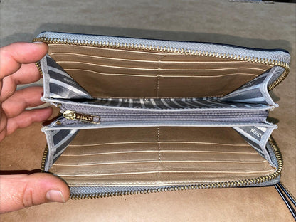 M686 Genuine Mimco Tan / Lilac Wallet Purse In Good Condition + Free Post