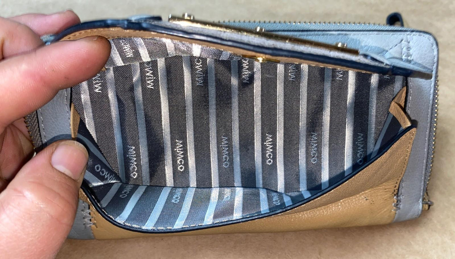 M686 Genuine Mimco Tan / Lilac Wallet Purse In Good Condition + Free Post