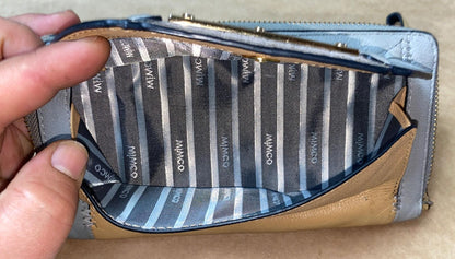 M686 Genuine Mimco Tan / Lilac Wallet Purse In Good Condition + Free Post