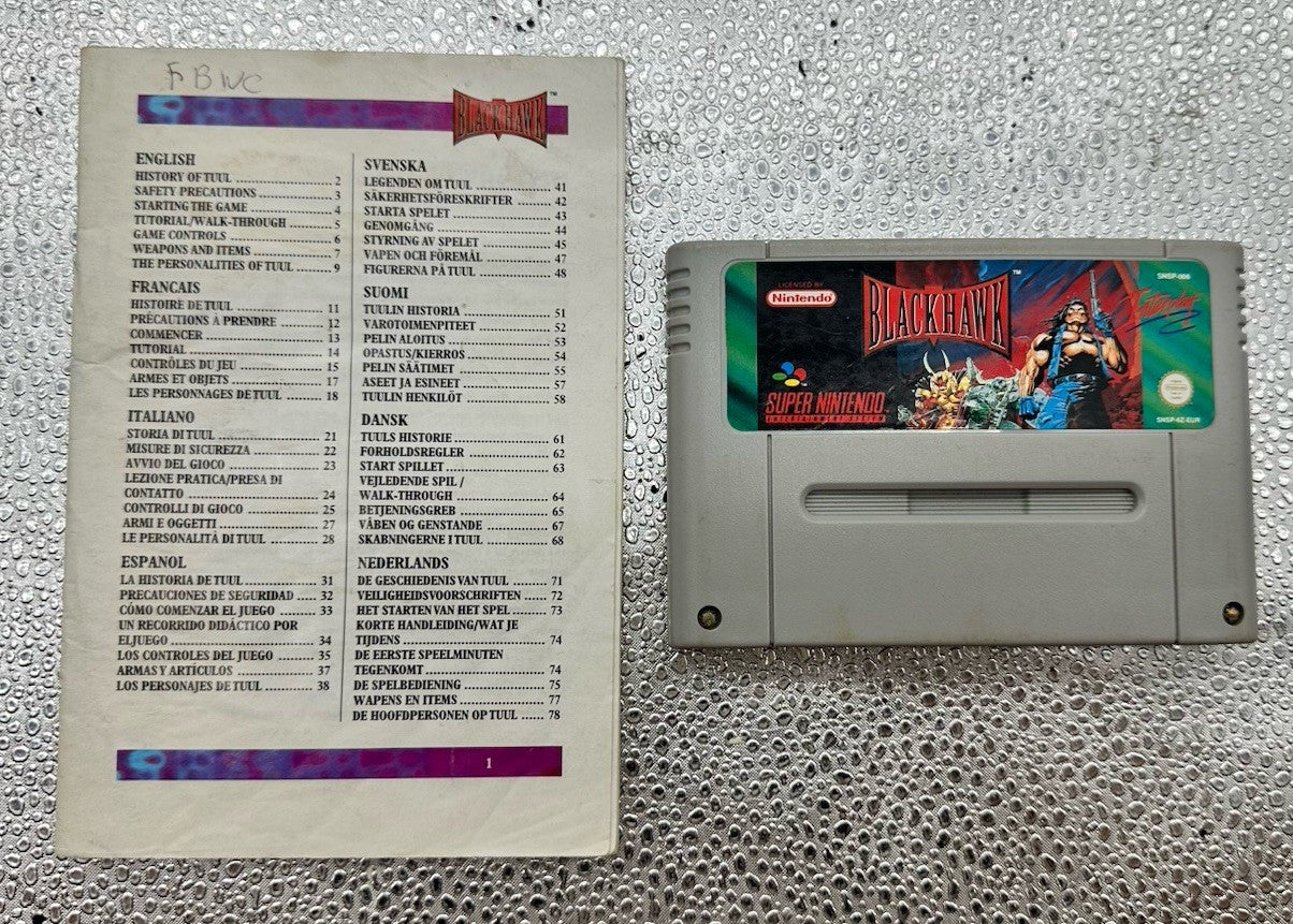 Blackhawk Super Nintendo SNES AUS PAL Game Cart & Manual (missing Cover) 10168