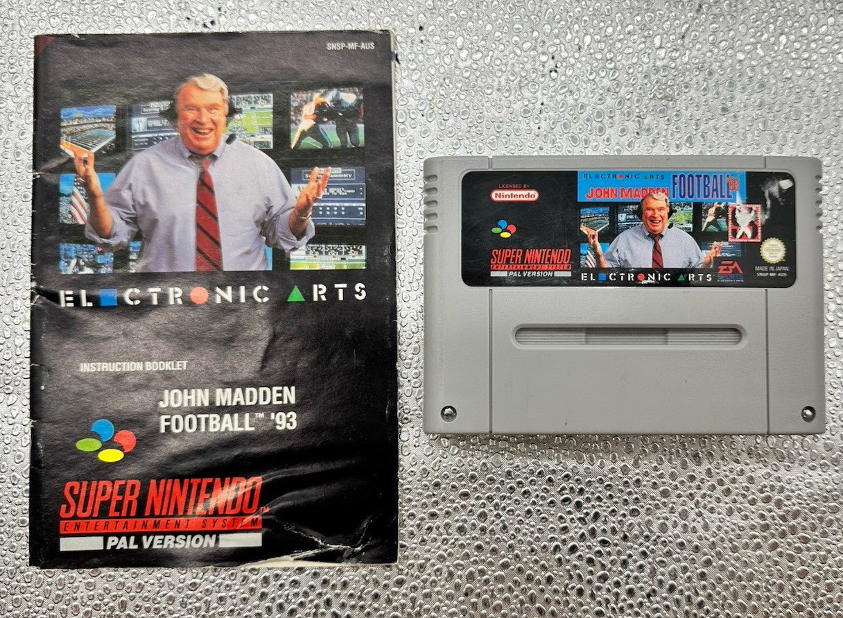 John Madden Football 93 Super Nintendo SNES AUS PAL Game Cart & Manual 10191