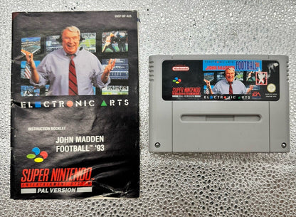 John Madden Football 93 Super Nintendo SNES AUS PAL Game Cart & Manual 10191