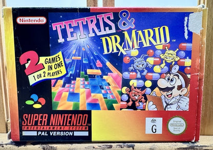 Tetris & Dr Mario Super Nintendo SNES AUS PAL Game Complete Damaged Box 10123