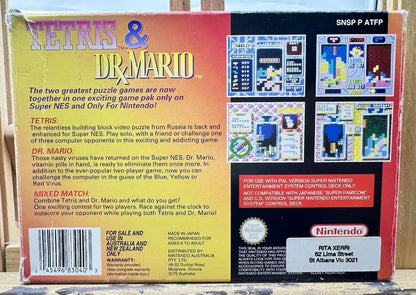 Tetris & Dr Mario Super Nintendo SNES AUS PAL Game Complete Damaged Box 10123
