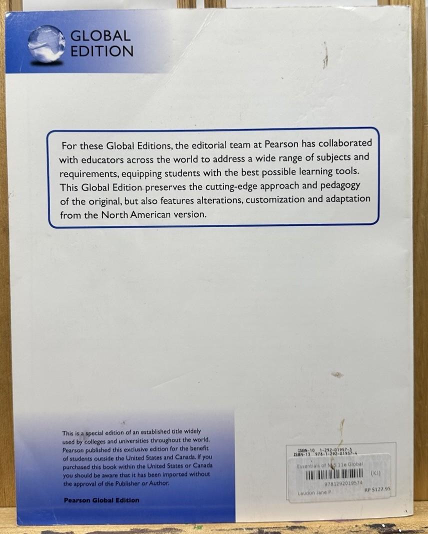 Essential Of MIS Eleventh Edition : Kenneth C. Laudon - Jane P. Laudon Text Book
