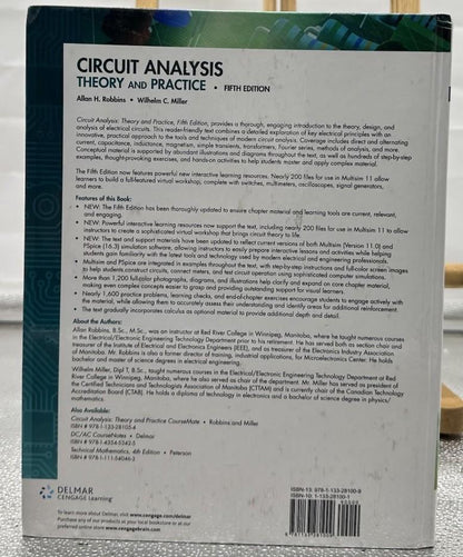 Circuit Analysis Theory And Practice Fifth Edition Alllan H. Robbins Text Book