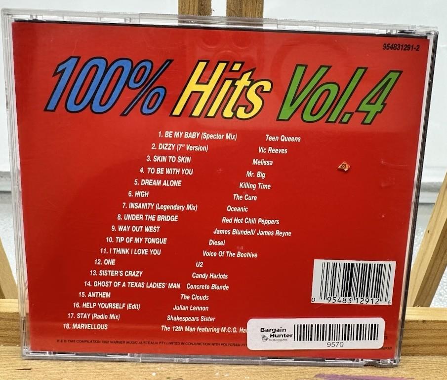 100% Hits Vol.4 Music CD In OK Condition Cracked Case Missing Front Insert 9570