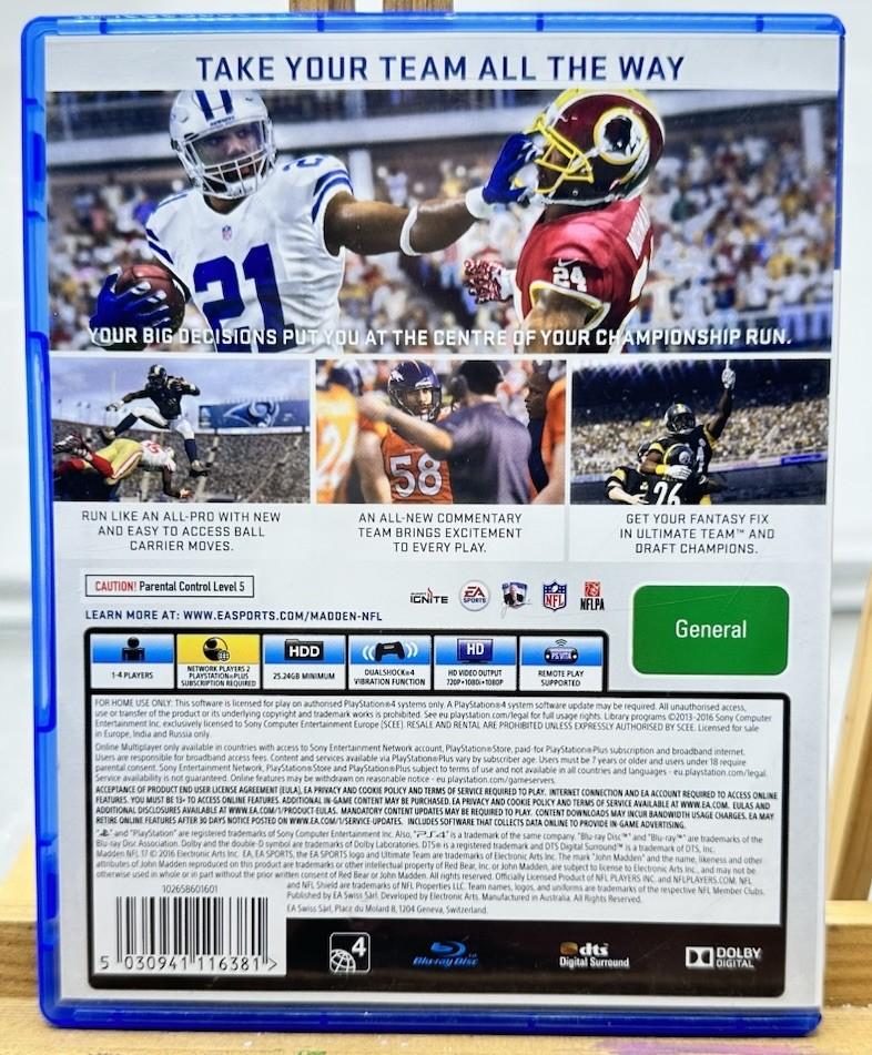 EA Sports NFL Madden 17 Play Station 4 / PS4 Incomplete In Good Condition 10278