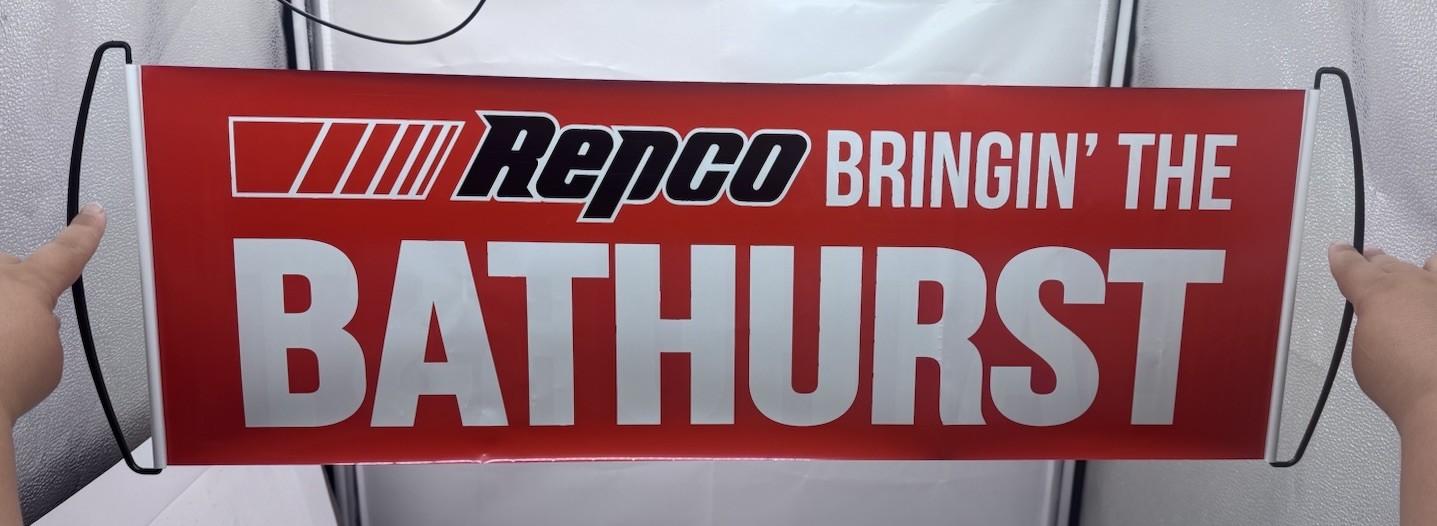 Repco bringin the bathurst pull-out flag / banner In Good Condition 63cmL 24cmW