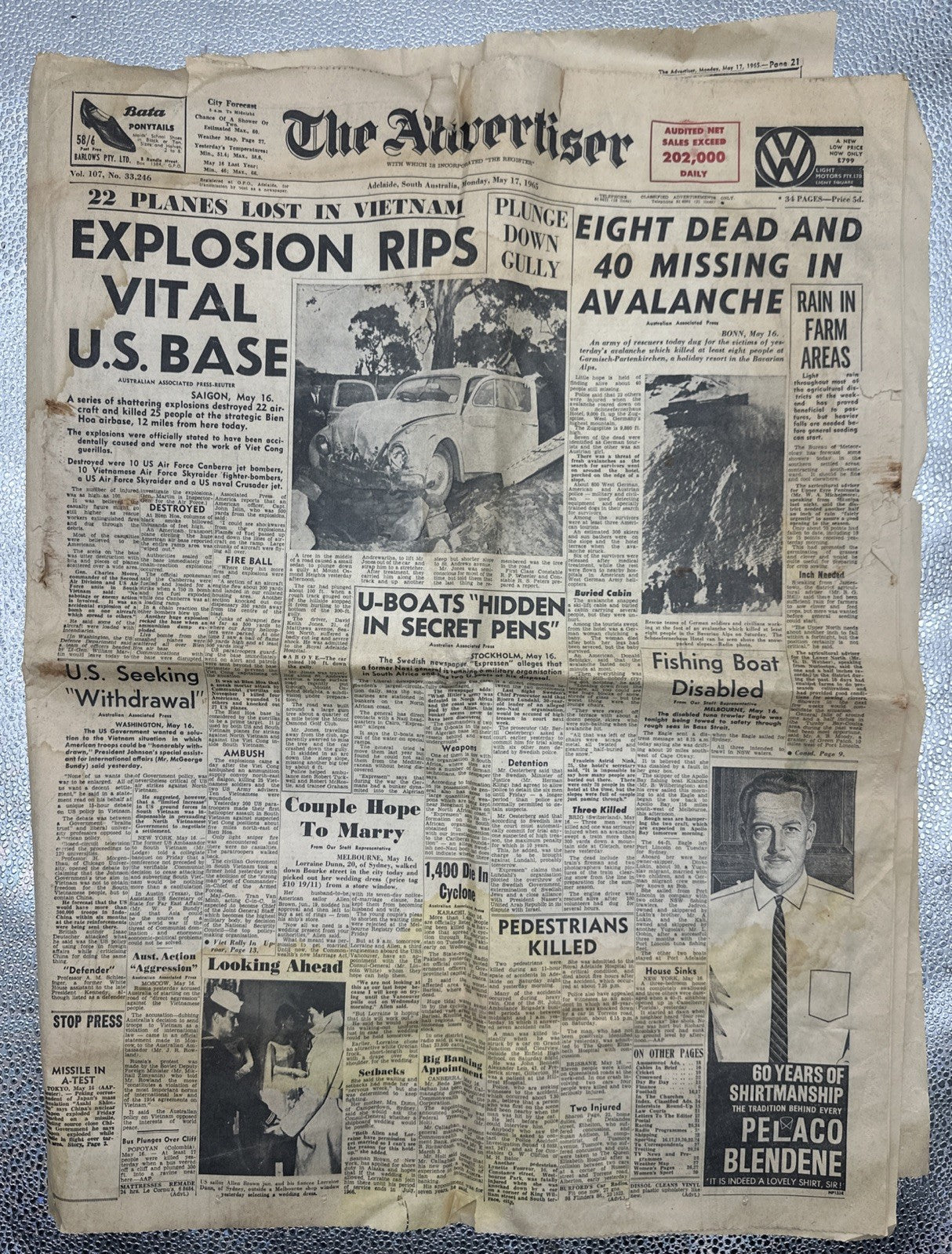 The Advertiser South Australia Adelaide Monday May  17 1965 Newspaper In OK Cond