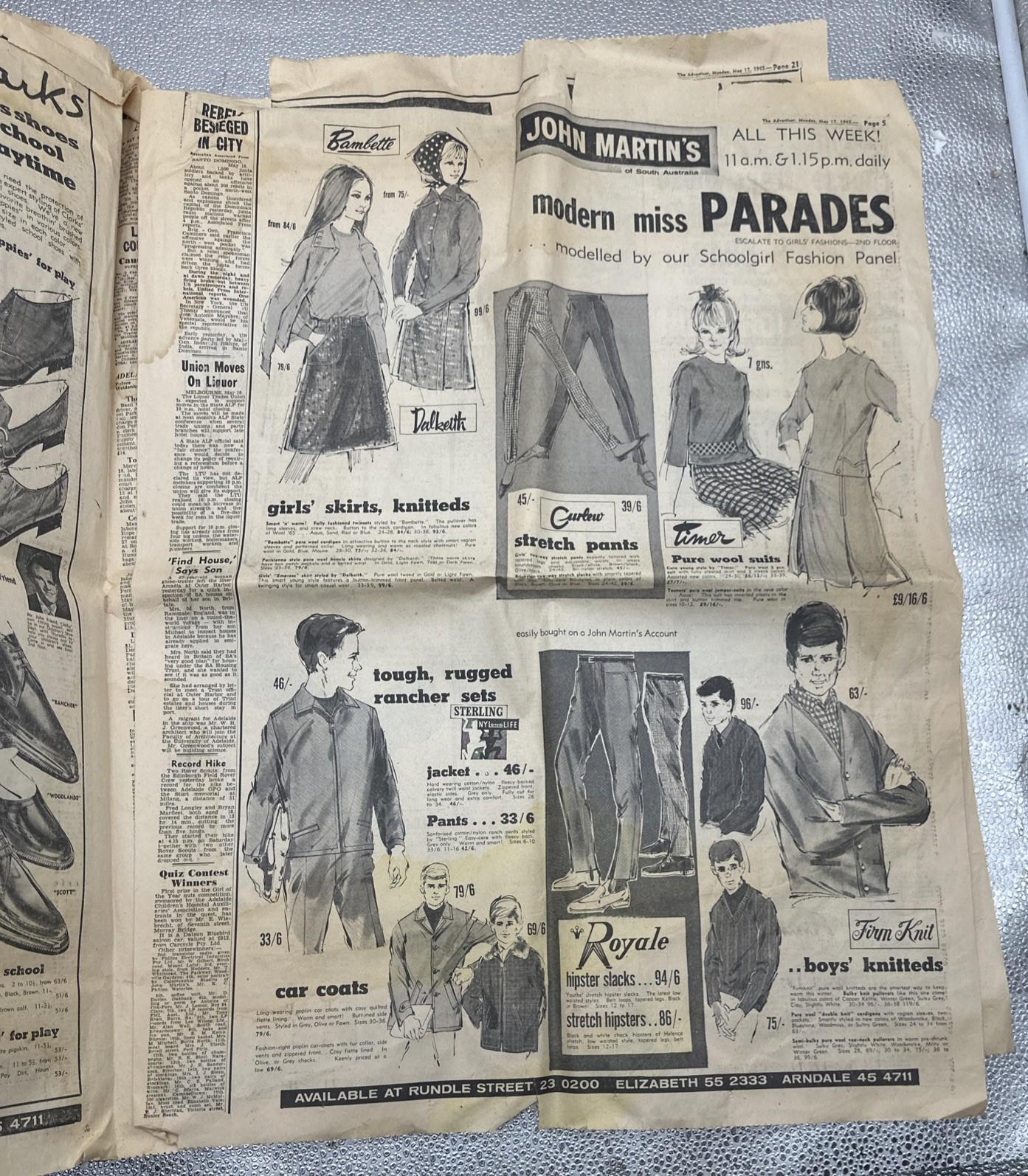 The Advertiser South Australia Adelaide Monday May  17 1965 Newspaper In OK Cond