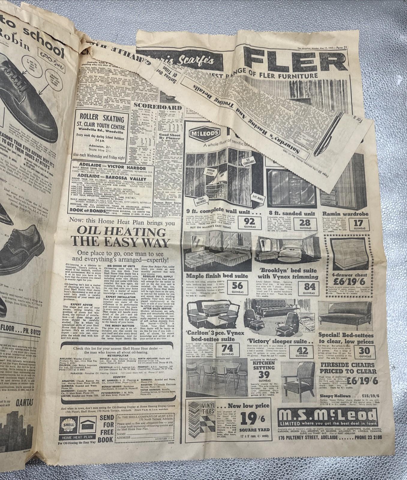 The Advertiser South Australia Adelaide Monday May  17 1965 Newspaper In OK Cond