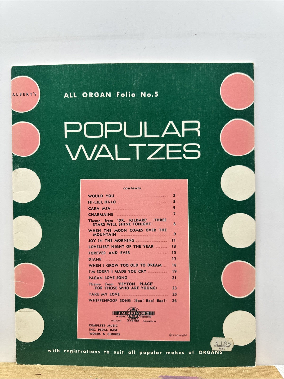 Albert's Chord Organ Album Number 5 Popular Waltzes Music In Good Condition