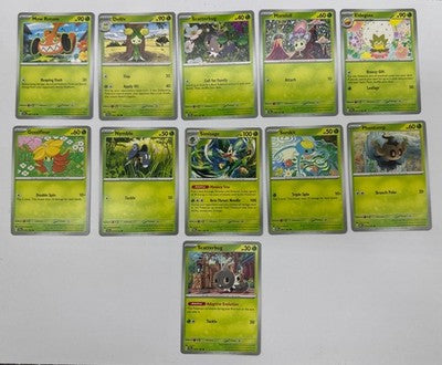 11 X Pokemon Grass Trading Cards Collection Random Years & Series GC 8778-4