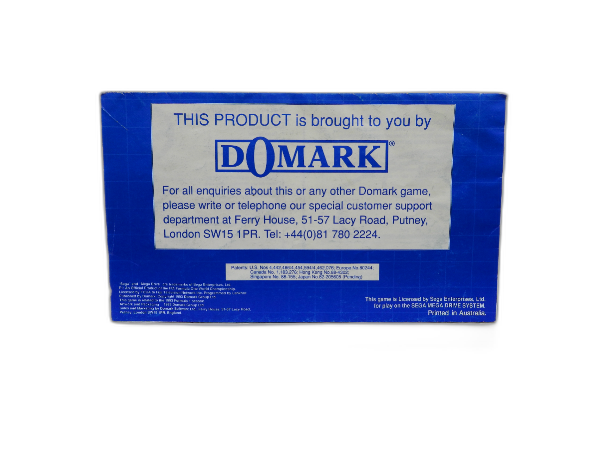 F1 Instruction Manual Sega Mega Drive Domark