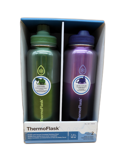 Thermoflask 1.2l Stainless Steel Water Bottles 2 Pack Purple & Green