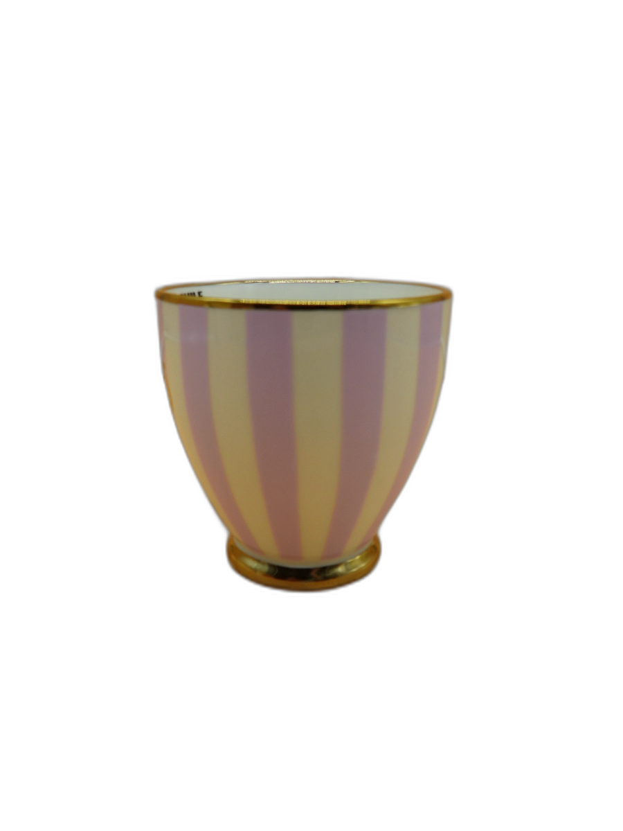 Striped Pink and White Mug With Gold Handle and Rim