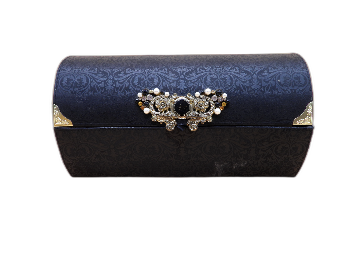 GHD Black Decorative Jewelry Storage Box w/ Mirror – Brass Accents – Damaged