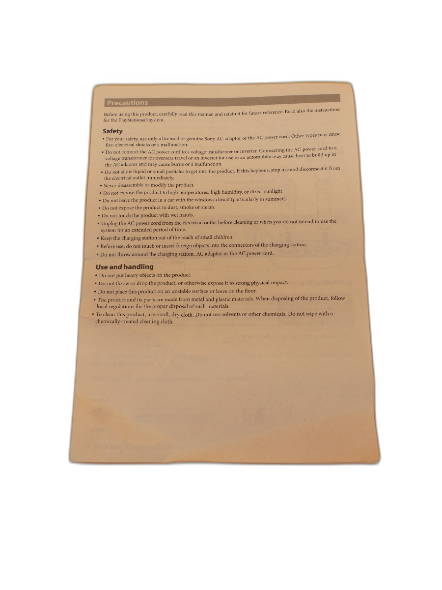 Sony PlayStation Move Charging Station Instruction Manual Cech Zcc1a / Cech Zcc1