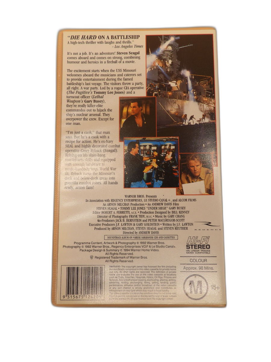 Under Siege Vhs Tape Steven Seagal Action Movie Warner Bros.