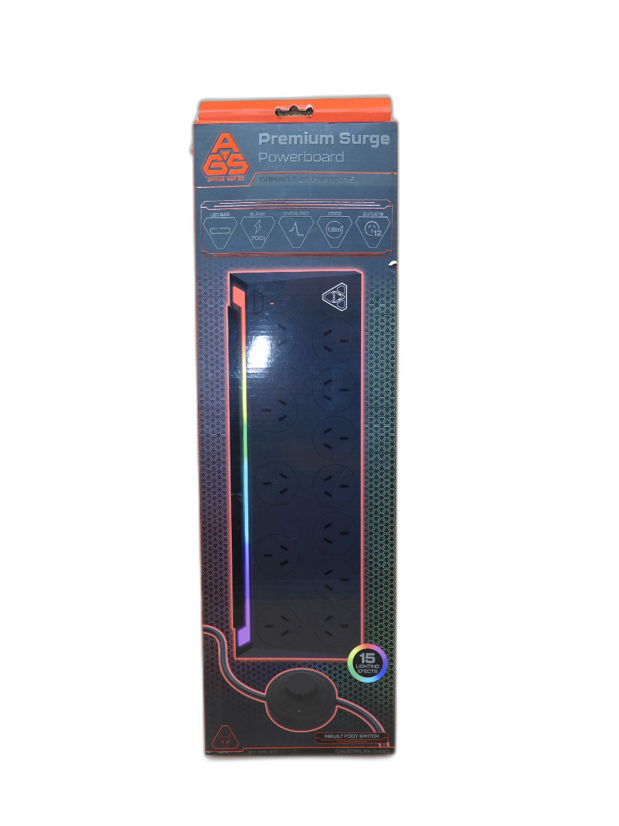 Ags 12 Outlet Surge Protector Powerboard With Rgb Light and Foot Switch Game