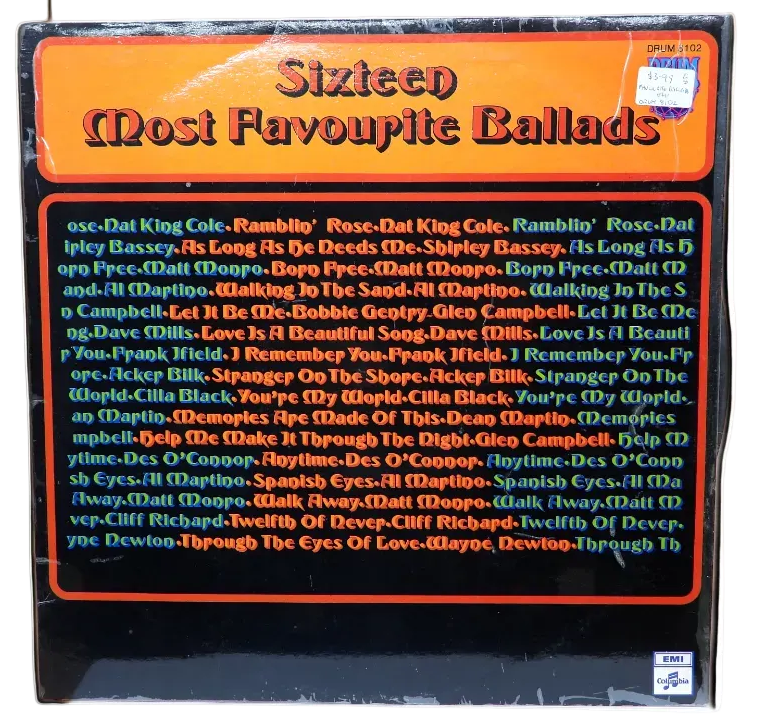 Columbia Sixteen Most Favourite Ballads Vinyl Record Soex 10187