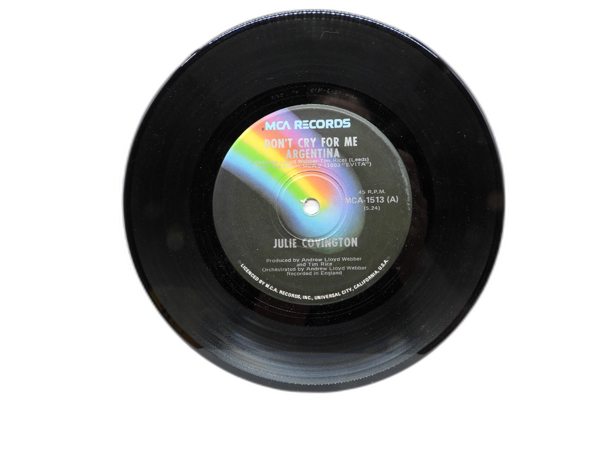 Julie Covington Don't Cry for Me Argentina 7" Vinyl Mca 1513 Mca Records