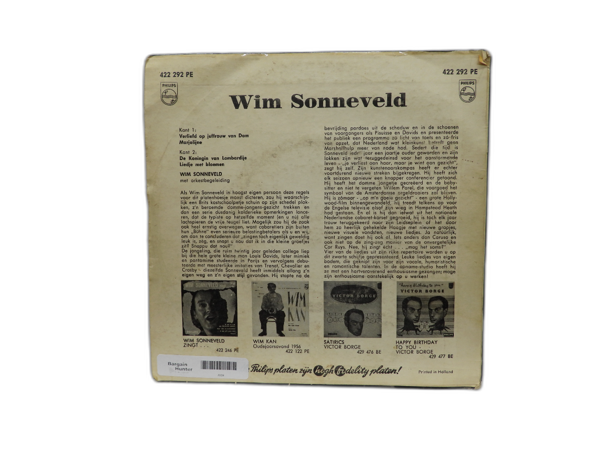 Wim Sonneveld Verliefd Op Juffrouw Van Dam 7" Vinyl Record Philips