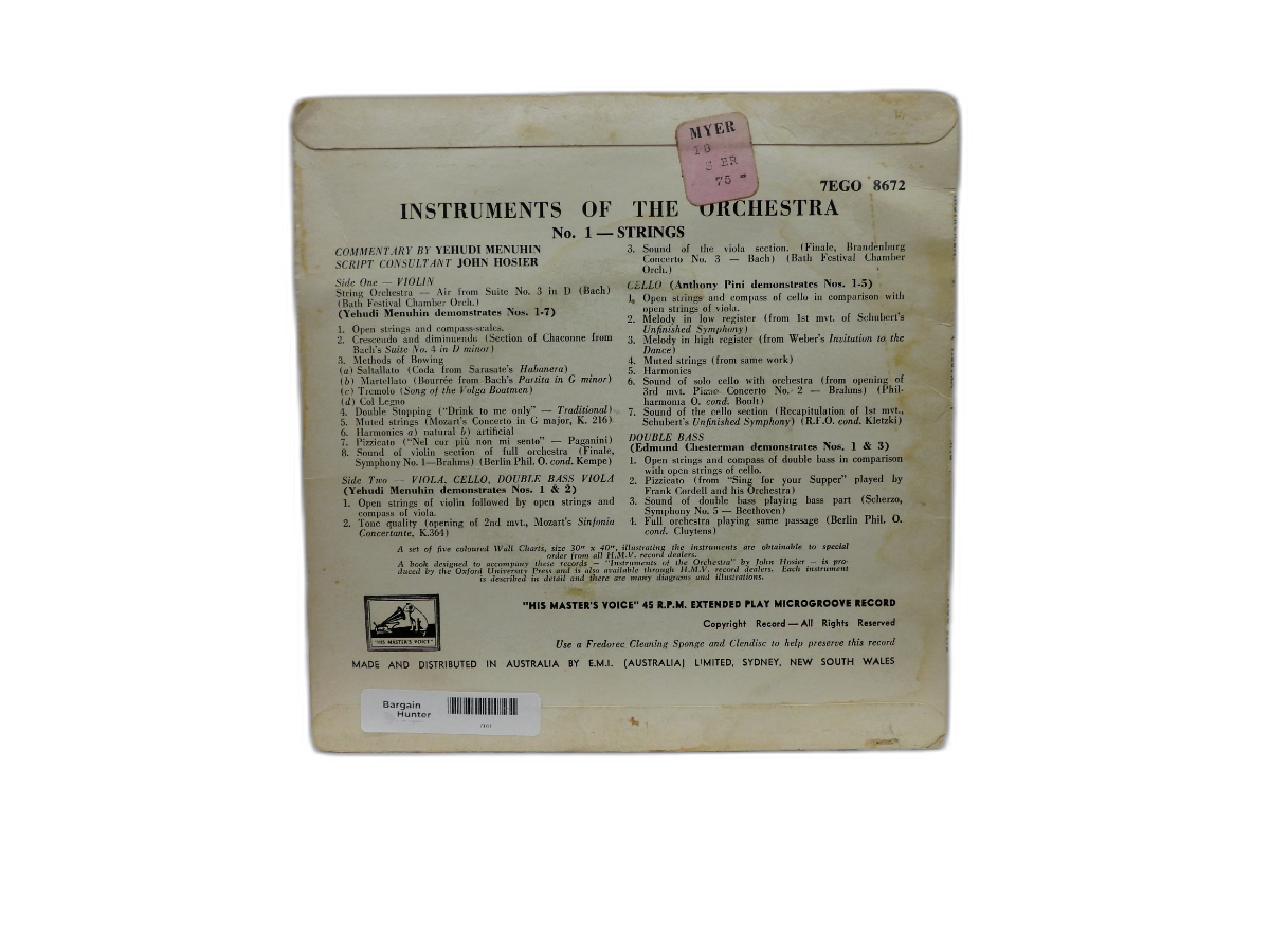 Instruments of the Orchestra No.1 Strings Vinyl 45 Rpm His Master's Voice