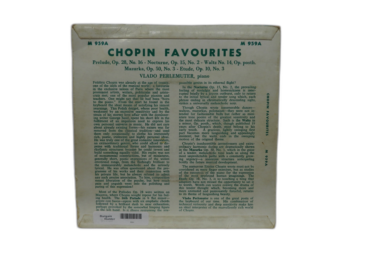 Chopin Favourites Vinyl Record By Vlado Perlemuter Concert Hall