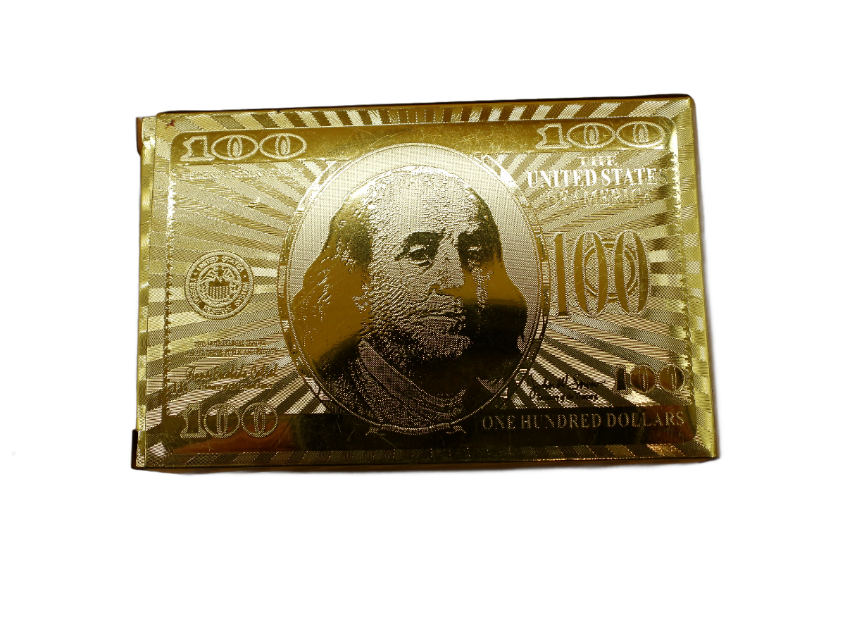 Gold Foil Playing Cards Set 52 + Jokers $100 Bill Design