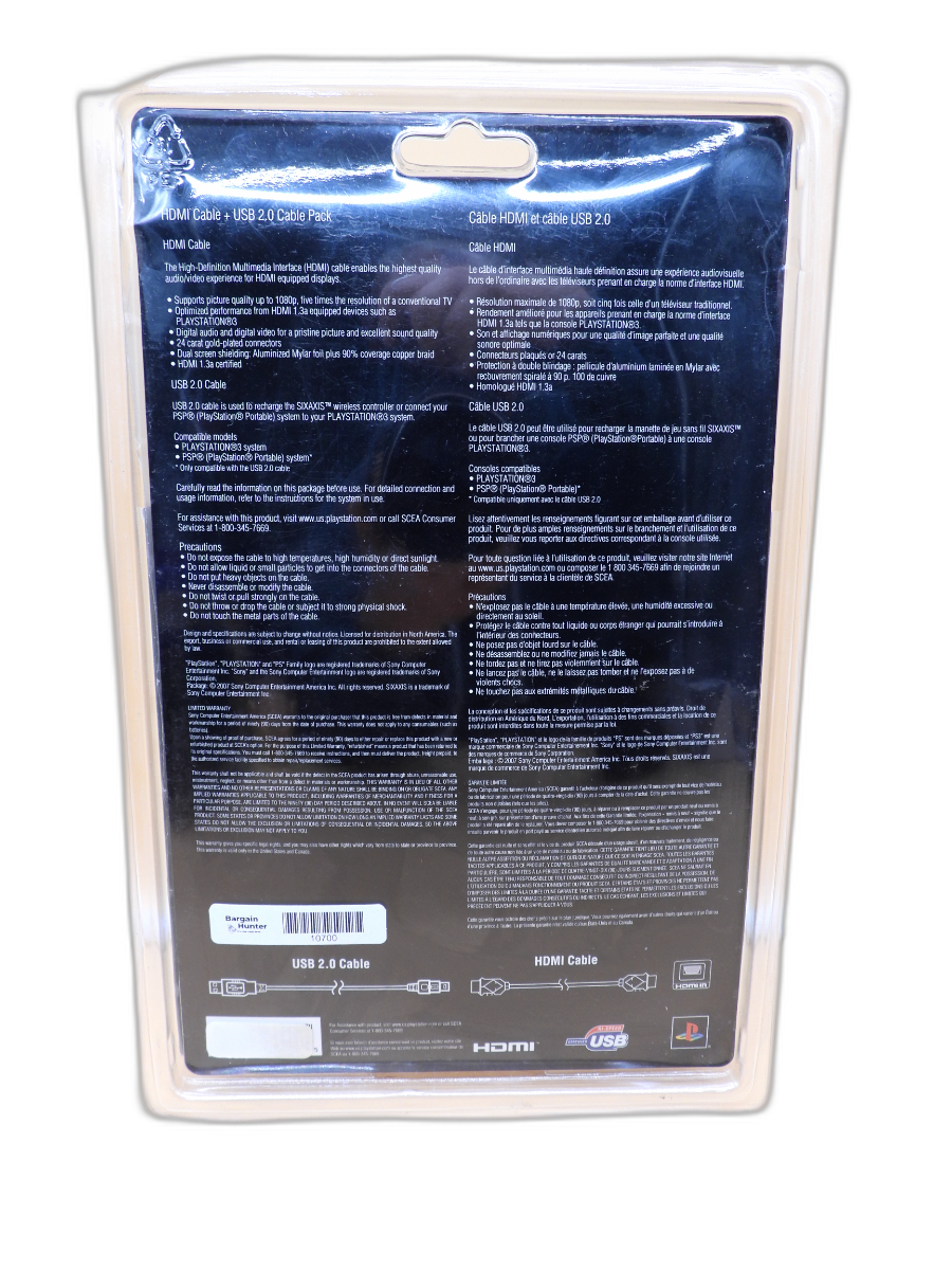 Sony Hdmi and Usb 2.0 Cable Pack for PlayStation 3 New Sealed 