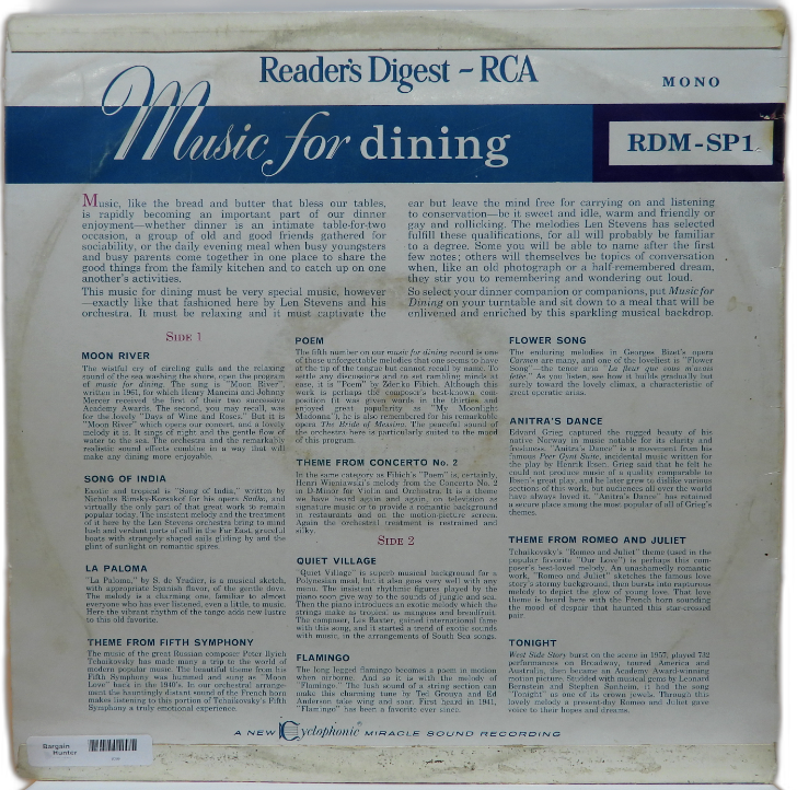 Music for Dining Vinyl Record Rca Reader's Digest Reader's Digest Rca