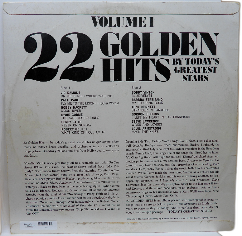 22 Golden Hits Volume 1 Vinyl Record Cbs Special Products
