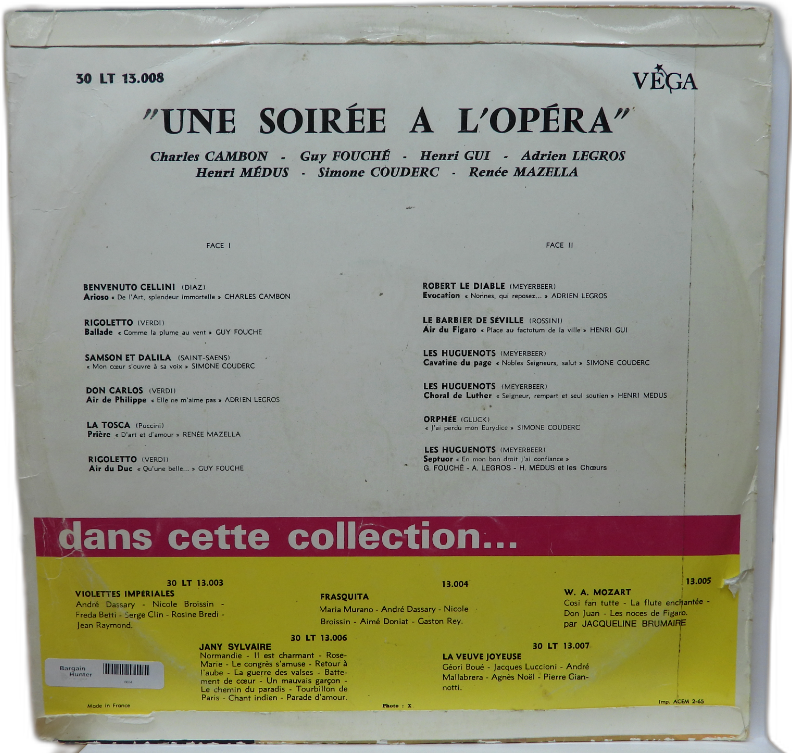 Une Soirée À L'opéra Vinyl Record Vega Label