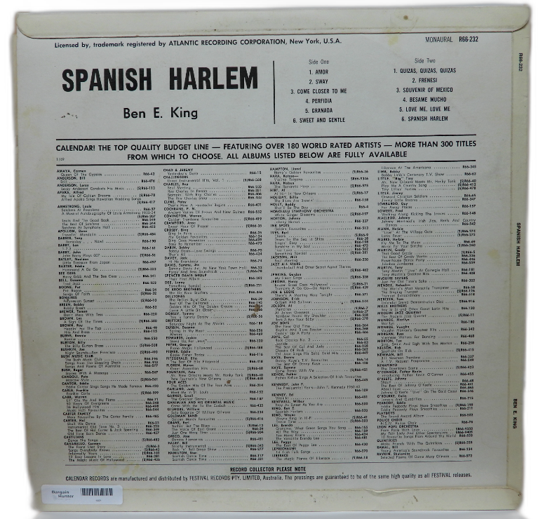 Spanish Harlem Ben E. King Vinyl Lp R66 232 Calendar Records