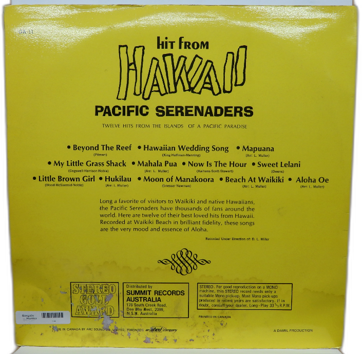Stereo Gold Award Ga 11 Hits of Hawaii Vinyl Record